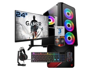 PC Gamer AMD Ryzen 7 5700G RAM 32Gb Ddr4 Ssd Nvme 1Tb Monitor 24" 100Hz Wifi Bt Teclado Mouse Auricular MousePad W11