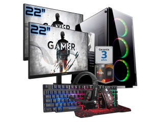 PC Gamer AMD Ryzen 7 5700G RAM 32Gb Ddr4 Ssd Nvme 1Tb 2 Monitores 22" 100Hz Wifi Bt Teclado Mouse Auricular MousePad W11