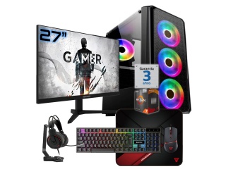PC Gamer AMD Ryzen 7 5700G RAM 32Gb Ddr4 Ssd Nvme 1Tb Monitor 27" 100Hz Wifi Bt Teclado Mouse Auricular MousePad W11