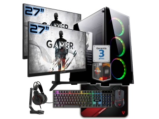 PC Gamer AMD Ryzen 7 5700G RAM 32Gb Ddr4 Ssd Nvme 1Tb 2 Monitores 27" 100Hz Wifi Bt Teclado Mouse Auricular MousePad W11