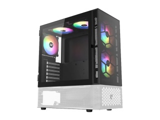 Gabinete Gamer XYZ AIRONE 200 GLASS + 5 Fanes 120mm ARGB Usb y Audio Frontal Negro y Blanco