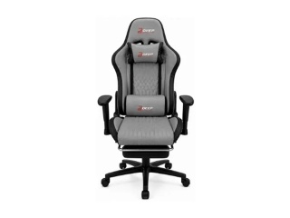 Silla Gamer DEEP Ergonomica Regulable 155 Grados Soporta Hasta 158kg Apoya Pies Material Cuero Sintetico Gris