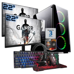 PC Gamer AMD Ryzen 7 5700G RAM 32Gb Ddr4 Ssd Nvme 1Tb 2 Monitores 22" 100Hz Wifi Bt Teclado Mouse Auricular MousePad W11