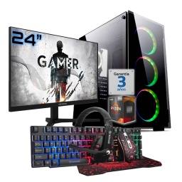 PC Gamer AMD Ryzen 7 5700G RAM 16Gb Ddr4 Ssd Nvme 1Tb Monitor 24" 100Hz Wifi Bt Teclado Mouse Auricular MousePad W11