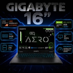 Notebook Gamer GIGABYTE AERO X16 2WHA3LAC64DH AMD AI 9 370 - RTX 5070 8Gb - 64Gb - 2Tb - Pantalla 16 QHD+ 165Hz