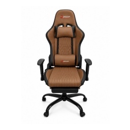 Silla Gamer DEEP Ergonomica Regulable 155 Grados Soporta Hasta 158kg Apoya Pies Material Cuero Sintetico Marron