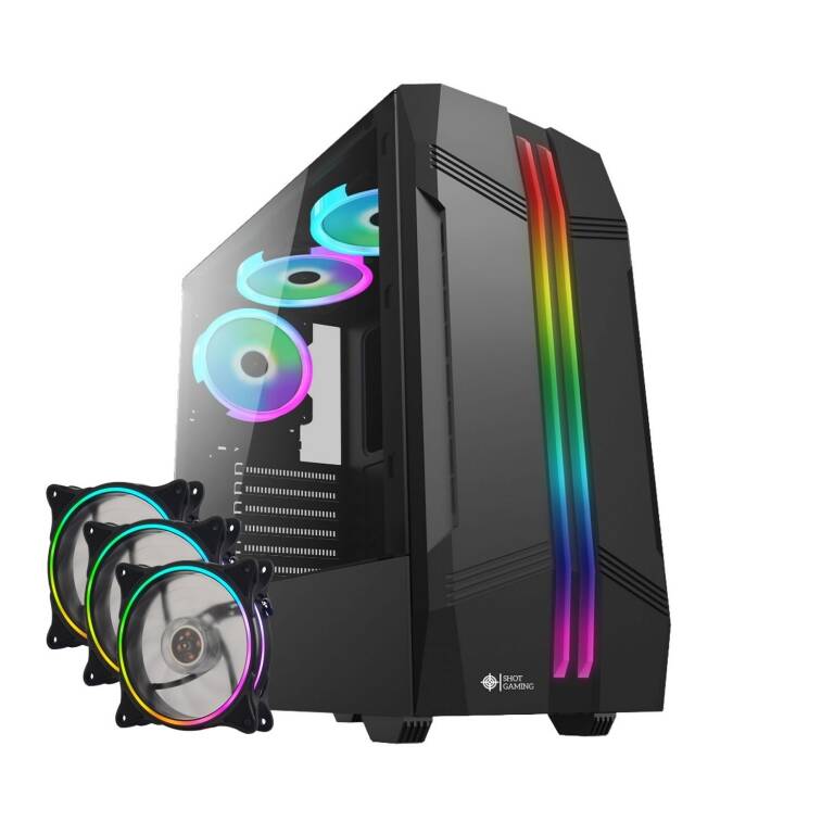 Gabinete Gamer Shot Gaming 8013 Rgb Atx Con Lateral De Vidrio Templado + 3 Fanes Rgb 120mm
