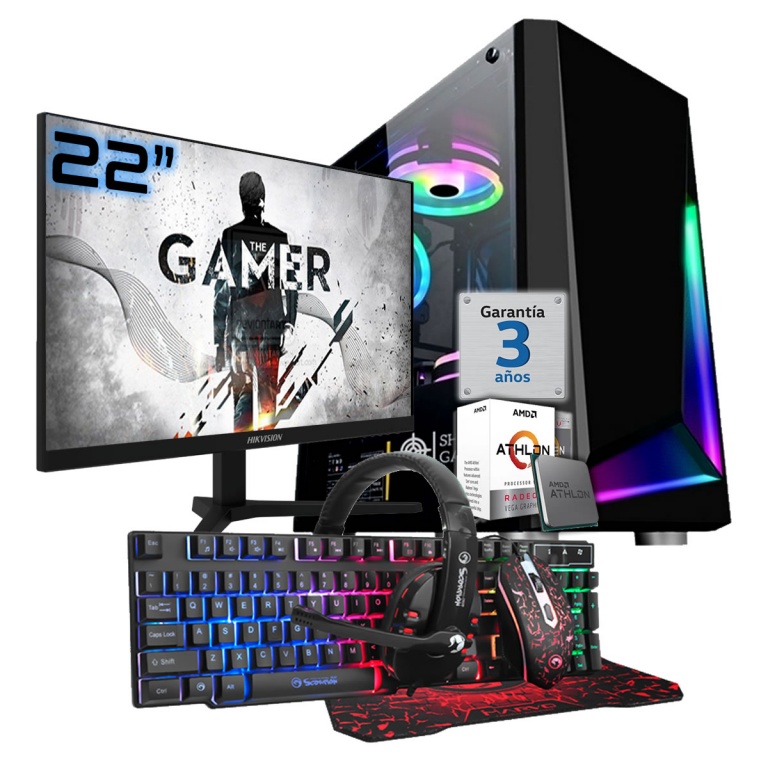 Pc Gamer AMD Athlon 3000G RAM 16Gb Ssd 512Gb Video Vega 3 Monitor Gamer 22 100hz Wifi Bt Teclado Mouse Auriculares W10