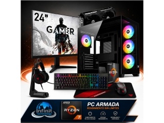 PC Gamer AMD Ryzen 7 5700 - RTX 3050 6Gb - RAM 32Gb - SSD NVMe 1Tb - Wifi + Bluetooth - Monitor 24" - Accesorios