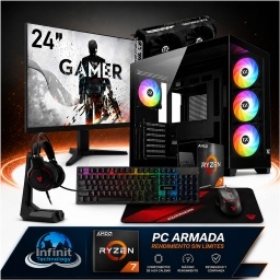 PC Gamer AMD Ryzen 7 5700 - RTX 3050 6Gb - RAM 32Gb - SSD NVMe 1Tb - Wifi - Bluetooth - Monitor 24" - Accesorios