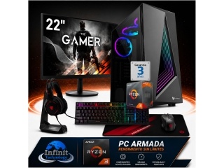 PC Gamer AMD Ryzen 3 3200G - RAM 8Gb - Ssd Nvme 256Gb - Rx Vega 8 - Monitor 22" 100Hz - Accesorios - Windows 11