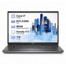 Notebook DELL Precision 7760 Intel Core I7 11850H - RTX A3000 6G - 80Gb - 1Tb - Pantalla 17.3 FHD IPS - Windows 11 Pro